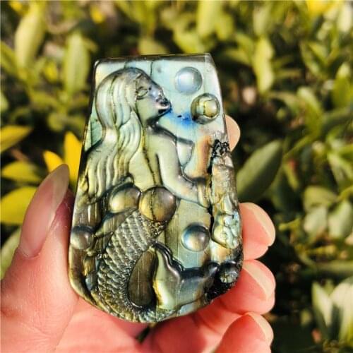 Natural Labradorite stone Quartz Crystal hand Carved Owl fox mermaid squirrel