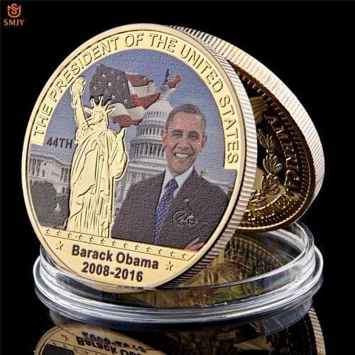 Custom Edition Metal USA Statue Of Liberty Novel Gold Plated US President Obama Crafts Coin Collection