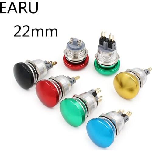 22mm Metal Aluminum Switch Push Button Mushroom Emergency Stop Push Button IP67 Waterproof Switch Momentary Latching 1NO 1NC