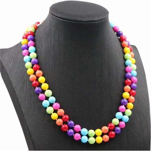 Multicolor Long Sweater Chain Necklace Baking Paint Glass Round Beads Necklaces Statement Women Party Gifts Jewelry 36" A732