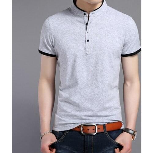 2019 New Summer Men Mandarin Collar T-Shirt Basic Tshirt Male Short Sleeve Shirt New Tops Tees Cotton T Shirt ABZ385