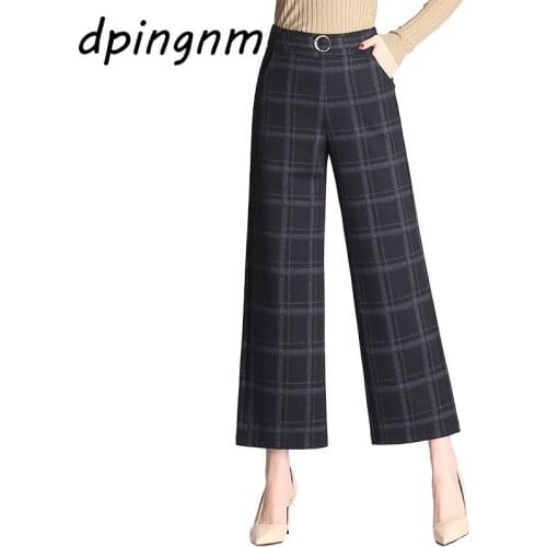 2018 autumn new high waist trousers woolen straight pants commuter pants Korean version of the slim casual pants ladies