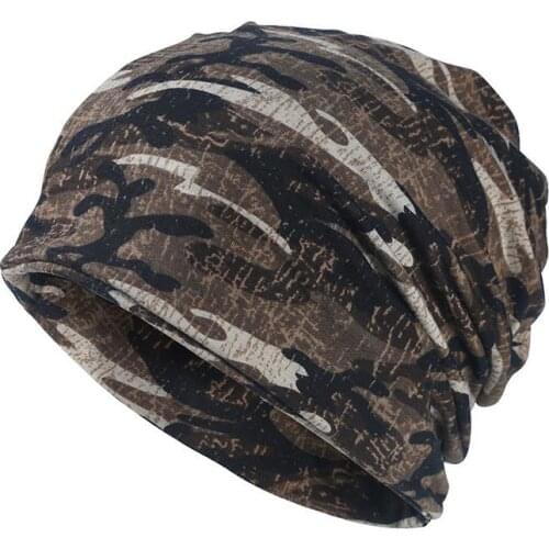 2021 Cotton Autumn winter Skullies cap beanie hat camouflage print turban Hat scarf dual use for Men and Women 50