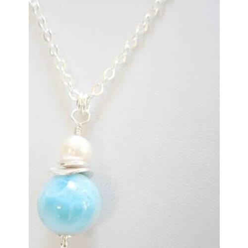 Larimar Pendant Freshwater Pearl Necklace