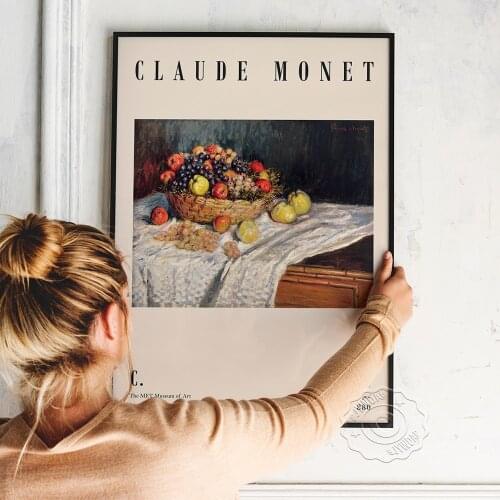 Claude Monet The Met Museum Exhibition Poster, Monet Apples And Grapes Canvas Painting, Impressionists Fruits Wall Picture Decor