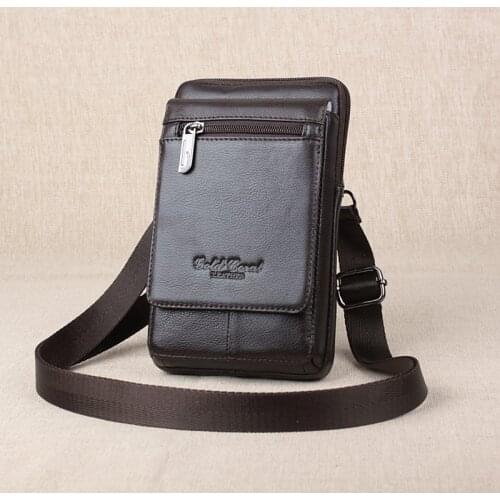 GOLD CORAL Genuine Leather Belt Waist Bags Men Fanny Pack Travel Shoulder Crossbody Bags Male Casual Phone Pouch Coin Purse