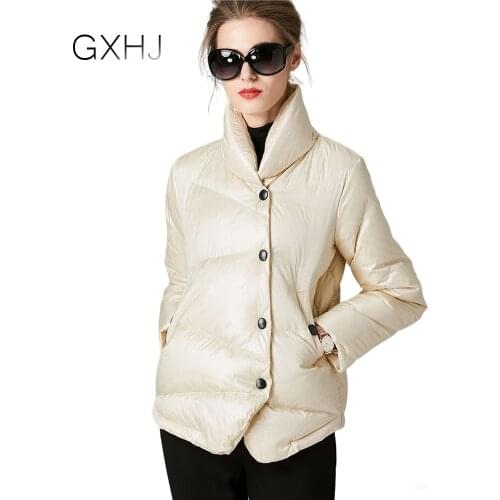 Down jacket women short winter European and American 2021 ladies new stand collar women warm 90% White duck down jacket LHJ303