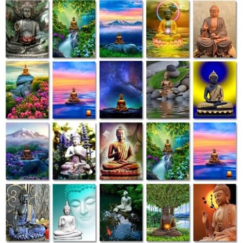 Religion Buddha Lotus Butterfly Flowers Full Round Diamond Embroidery 5D DIY Diamond Painting Cross Stitch Diamond Mosaic Gift