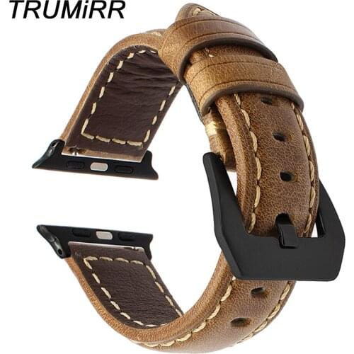 Italian Genuine Leather Watchband for iWatch Apple Watch 38mm 42mm Series 1 2 3 Vintage Band Steel Buckle Strap Wrist Bracelet
