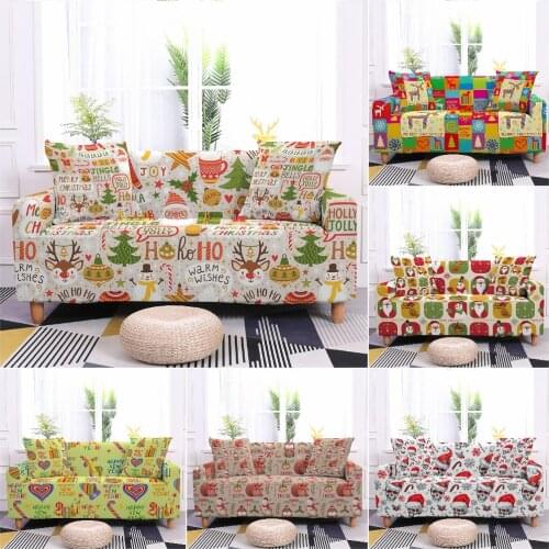 Xmas Print Elastic Sofa Cover For Living Room Christmas Deer Santa Claus Sofa Cover Sectional Couch Cover Armchair Slipcover