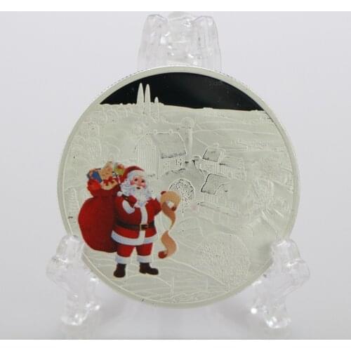 Christmas Santa Claus Elk Badge Gold and Silver Medal Crafts Commemorative Coin Gift