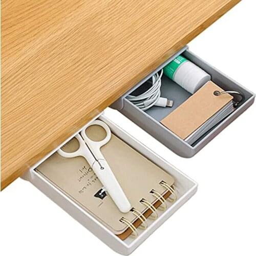 Self Stick Pencil Tray Desk Table Storage Drawer Organizer Box Under Desk Stand Self-adhesive Under Drawer Sundries Storage Box