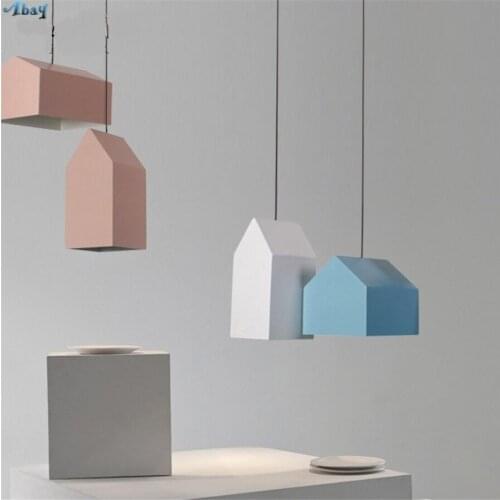 Nordic Iron Art House Shape Pendant Lights Multi-color Optional for Living Room Bedroom Study Childrens Room Kids Lamp Loft Led