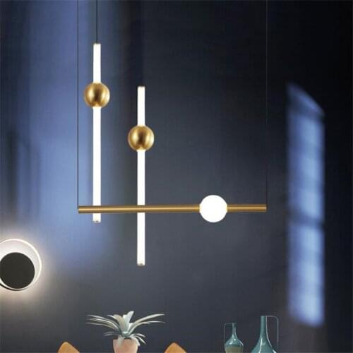Modern Gold Metal Glass Pipe Led Pendant Light FOR Foyer Apartment Dining Room Designer Luxurious Suspension 69cm Long 2476