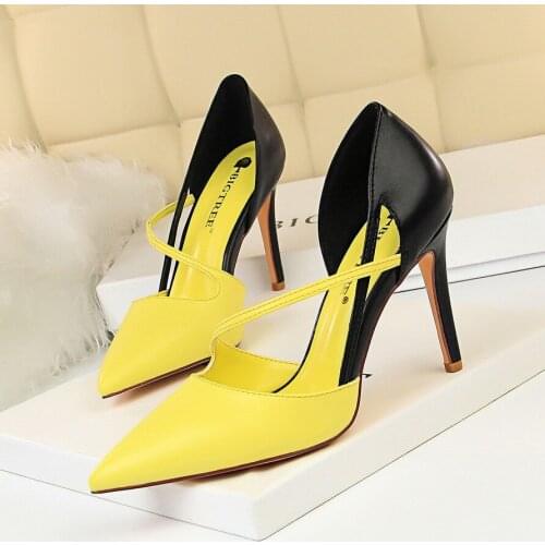 Korean-style Fashion Sweet High Heel Shoes Women High Heels Shallow Mouth Pointed Mixed Colors A- line with Thin Heeled Shoes