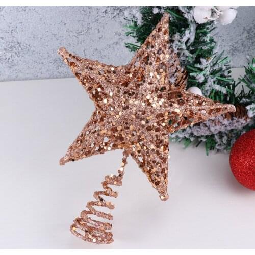 20cm Christmas Tree Iron Star Topper Glittering Christmas Tree Decoration Ornaments (Rose Gold)