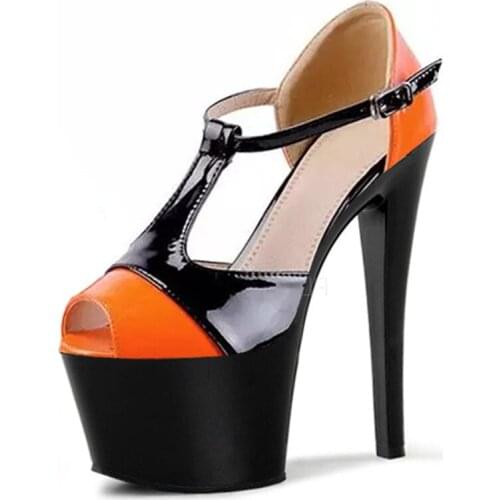 High-end fashion stage button sandals, 17cm high heel party womens stage sandals