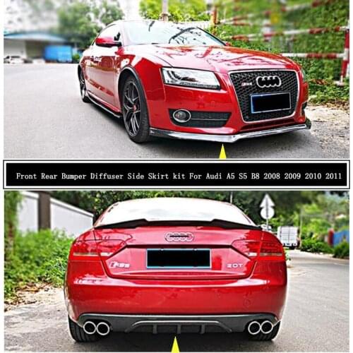 For Audi A5 S5 B8 2008 2009 2010 2011 High Quality Carbon Fiber Front & Rear Bumper Diffuser Lip Spoiler & Body Side Skirt kit