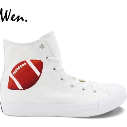 Wen Design Hand Painted Ball Game Shoes Rugby America Football Canvas Sneakers Men High Top Women Skateboard Trainers