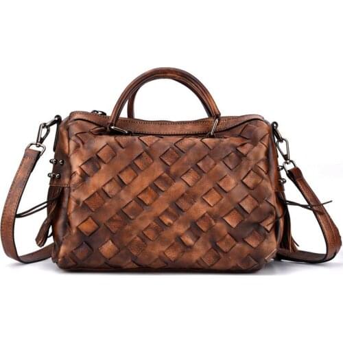 Genuine Cow Leather Women Handbag 2021 New Retro Woven Large Capacity Bag Leisure Hand Painted Ladies Shoulder Bags Sac A Main