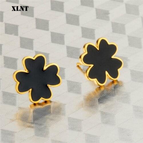 XLNT Stainless Steel Stud Earring For Women Enamel Clover Gold Color Lovers Engagement Jewelry Drop Shipping
