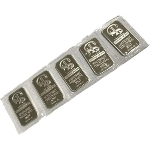 5 pcs Non magnetic Norhwest territoral bullion bar 1 OZ silver plated ingot badge 50 mm x 28 mm Vacuum packing 5 pcs a row bars