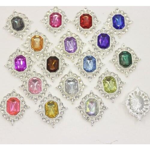 25*30mm Rhinestone Transparent crystal metal Flat back clothing button Wedding tnvitations decoration 18 color buttons