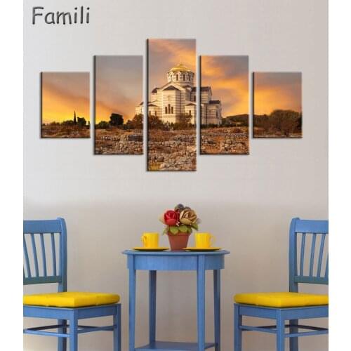 5Panel Moscow Russia architecture city landscape living room home wall modern art decor wood frame poster