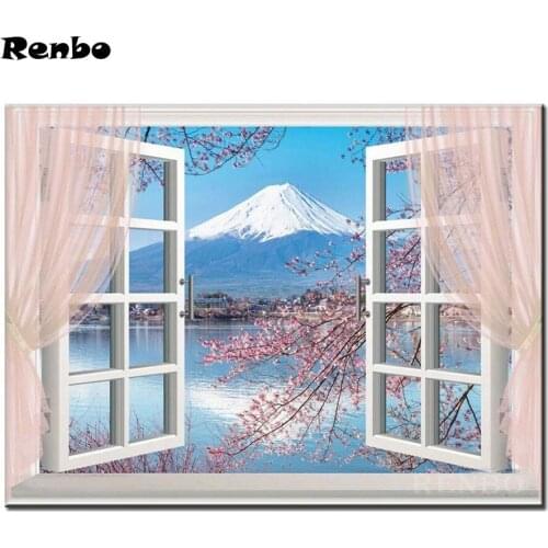 5d Diamond Painting Fuji Mountain window landscape Embroidery bead Cross Stitch Kits Diy Rhinestones Mosaic Full Drill Square