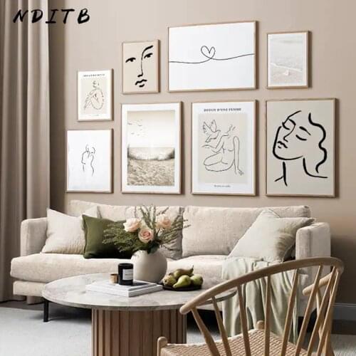 Abstract Face Wall Poster Line Drawing Canvas Print Scandinavian Style Painting Nordic Landscape Picture Modern Home Room Decor