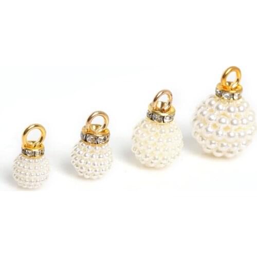 Fashion 10pcs Round ABS Imatation Pearl Charms with Rhinestone beads Pendant multi size For DIY hot Earring Necklace Jewelry
