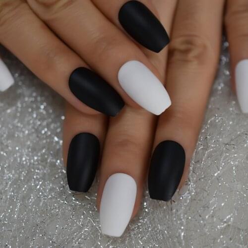 Black White Matte Fake Nails Mix Color False Nails Medium False Nail Ballerina Nails 48pcs/kit