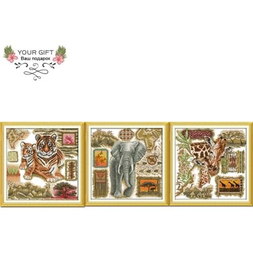 Joy Sunday D601D602D603 Home Decor African Tiger Elephant Giraffes Animal Cross Stitch Kits Embroidery Needlework