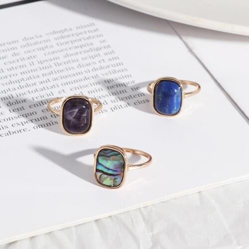 Rectangle Purple Lapis Lazuli Stone Abalone Shell Ring Gold Color Natural Stone Rings for women Hand Jewelry