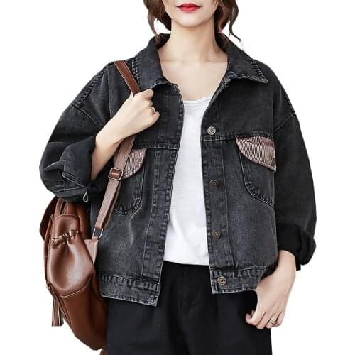Extra-Large Denim Jackets Women Outerwear 2021 New Spring Autumn Jacket Female Korean Loose Cowboy Overcoat Lady Short Tops