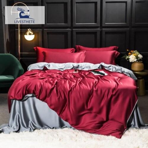 Liv-Esthete Sexy Luxury Red Gray 100% Silk Bedding Set Beauty Best For Skin Care Queen King Quilt Cover Pillowcase Bed Linen Set