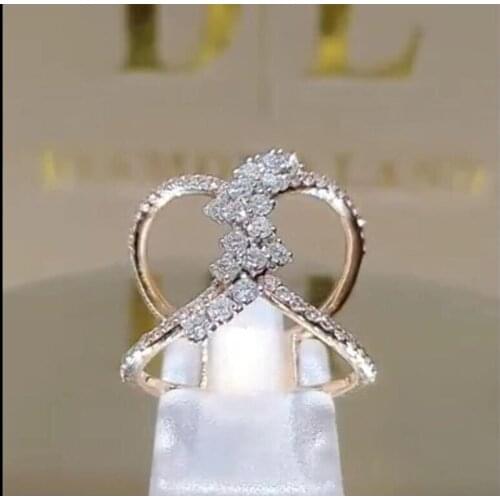 Fashion Double Deck Cross Rings Luxury Unique Party Jewelry Womens Wedding Statement Gifts Punk Dazzling Rose Golden Ornaments