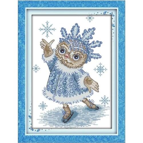 The owl is skating cross stitch kit aida 14ct 11ct count printed canvas stitches embroidery DIY handmade needlework