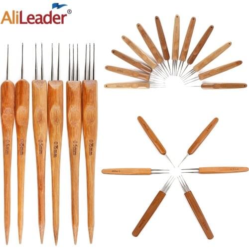 Crochet Hook Set 1"2"3"Hooks Needle Bamboo Handle Crochet Needles For Hair Dreadlock Wig Weaving Braids Hair Extension Tools