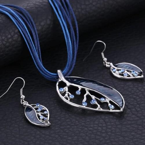 Luxury Acrylic Wedding Jewelry Sets For Women Colorful Long Leaf Square Gem Pendant Necklace Drop Earring Sets Boho Jewelry Gift