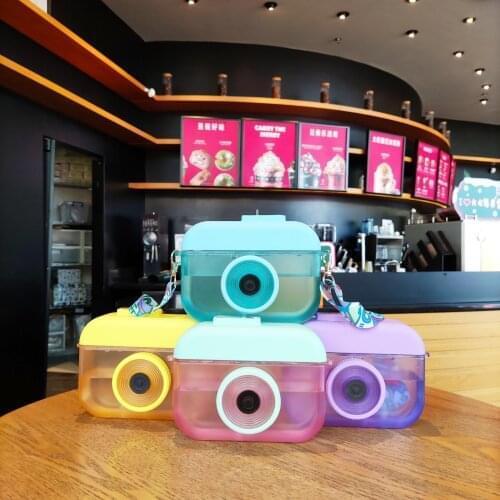 New creative camera straw plastic cup strap juice cup outdoor cute waterproof cup girl student gift
