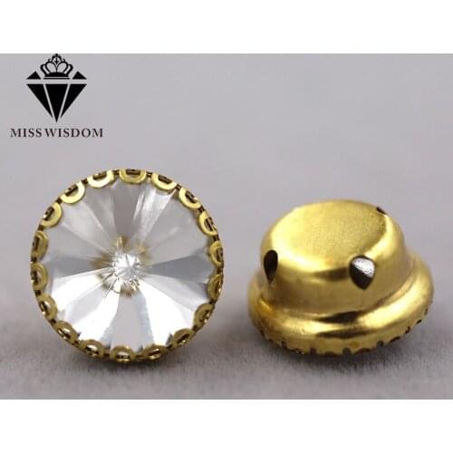 New arrival Clear white Round shape glass crystal sew on rhinestones gold base lacy claw rhinestone Diy clothing accessories