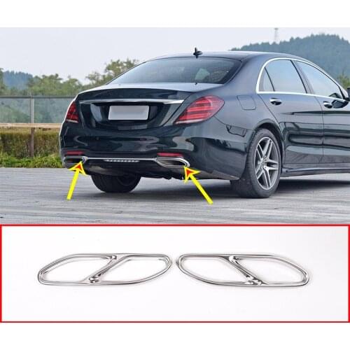 Stainless Steel Exhaust Tail Pipe Outlet Frame Cover Trim For Mercedes-Benz S-Class 2018 Car Accessories 2pcs/set
