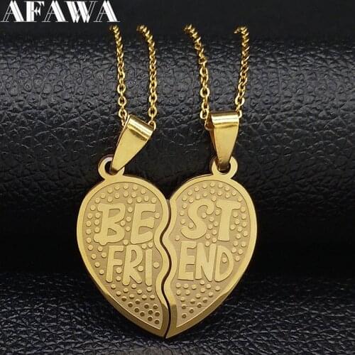 2 PCS Heart Best Friend Stainless Steel Necklace for Friend Gift Silver Color Necklace Jewellery cadenas mujer N18925