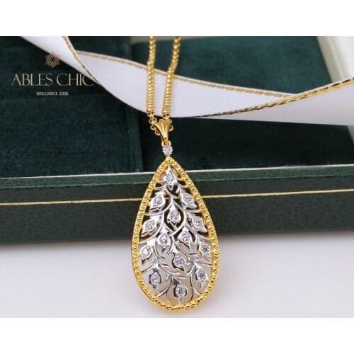 Renaissance 925 Silver Rose Buds Teardrop Pendant 18K Gold Tone Tree of Life CZ Filigree Necklace Wedding Gift C11N3S25273