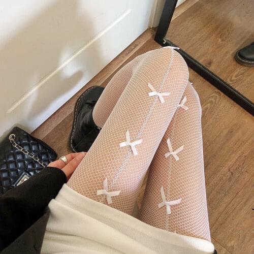 Plus Size Lace Cute Black Pantyhose Small Bow Fishnet Silk Stockings Trousers Tights Japanese Gothic Women Love Embroidery Punk