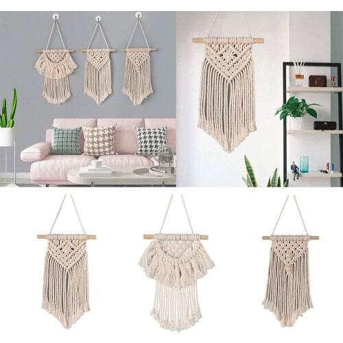 Bohemian Hand-woven Wall Hanging, Cotton Rope Wall Decoration Style Wall Tassel Hanging Nordic E4F0