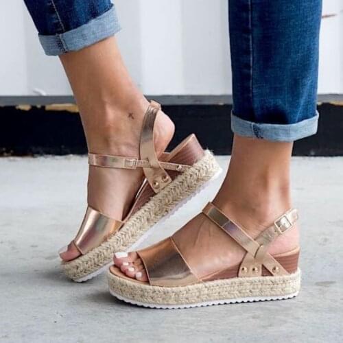 2021Large Size Wedges with Straw Buckle Roman Sandals Women Summer All-match Student Thick-soled Comfortable Womens Shoes