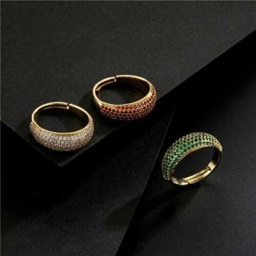 Chic Shiny Zircon Ring For Women, Multicolor Adjustable Copper Gold Plated Rings Party Jewelry Gift