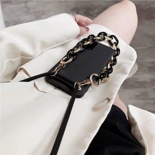 INS Crossbody Lanyard Necklace Marble chain silicone case for iphone 12 Pro Max 12 MiNi 11 Pro XR X XS Max 6 7 8 plus SE 2020